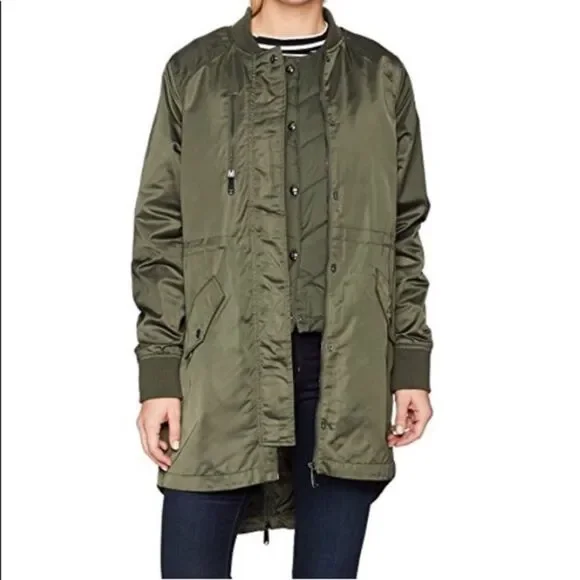 NWT Sam Edelman JacketSatin Olive Green Bomber With Puffy Vest Size XS/S